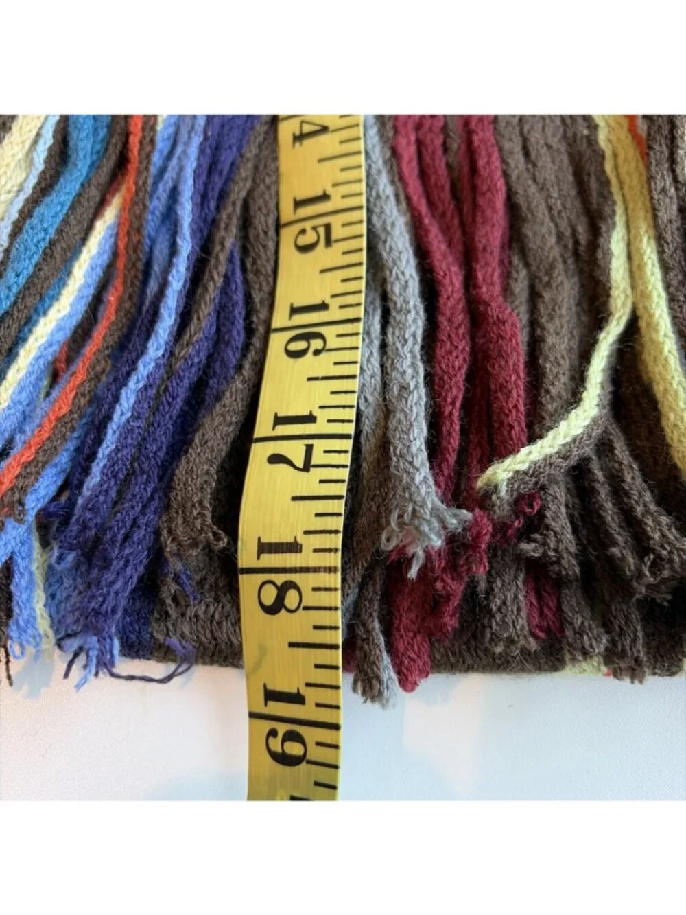 Vintage Y2K Vertical Striped Scarf Warp Knit Fringe Rainbow Colorful 10X74